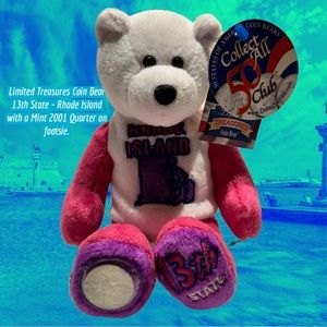 State of Rhode Island Coin Bear w/a Mint Quarter on Footsie - Limited Treasures